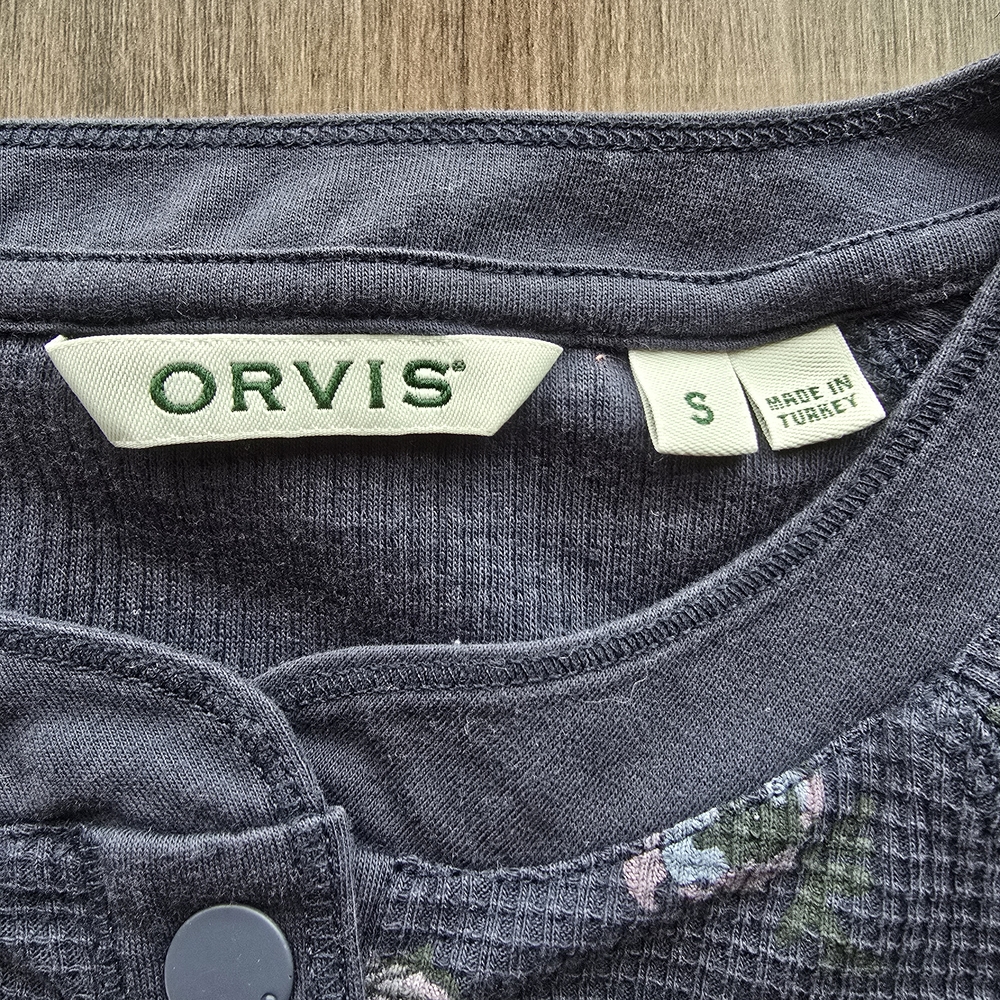 Orvis Navy Small Floral Button-Up Thermal Top Winter And Fall . - Picture 3 of 8
